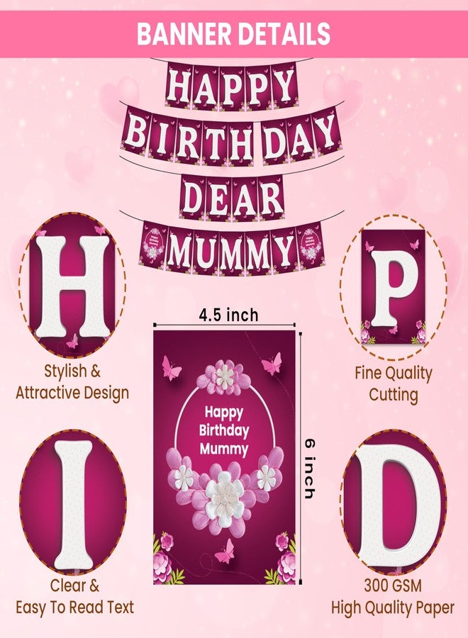 1iAM Happy Birthday Decoration Items For Mother - Pack of 42 | 1pc Magenta & White "HAPPY BIRTHDAY DEAR MUMMY" Paper Banner, 40pcs Balloons & 1pc Arch | Birthday Decoration For Mom, Mummy, Amma, Maa - Image 3